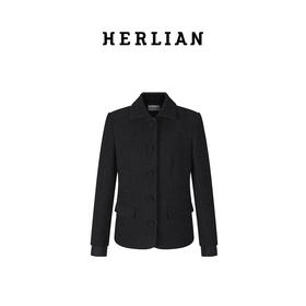 H2ESCOB056BK蝴蝶结领带装饰粗花呢外套