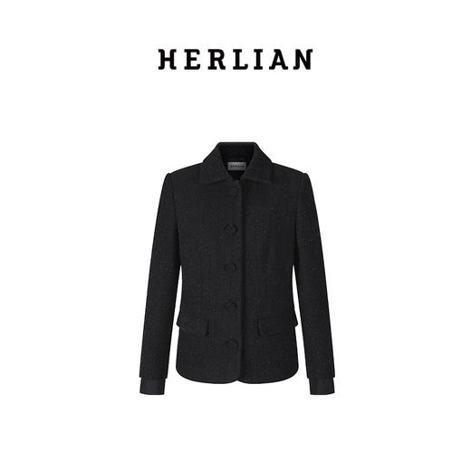 H2ESCOB056BK蝴蝶结领带装饰粗花呢外套 商品图0