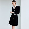 IWY/御姐范小黑裙女花边荷叶领西装裙秋冬新款丝绒西服连衣裙子Q1195 商品缩略图4