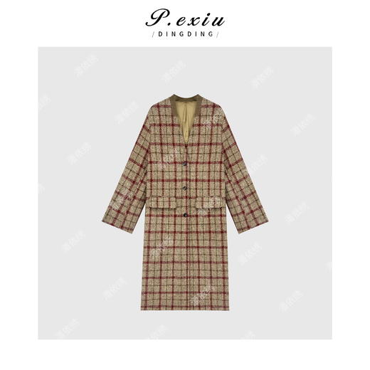 04-4潘依绣丁丁宠粉【雅典海岸】羊-毛格纹韩系氛围感大衣外套W-62648 商品图1