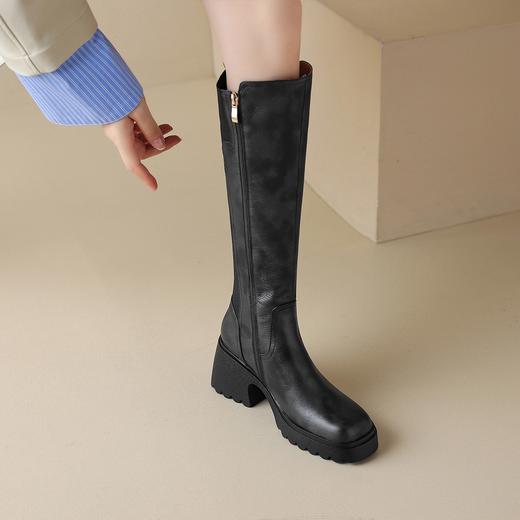 英伦风时尚长靴女厚底7CM冬季复古小个子骑士靴显瘦 商品图4