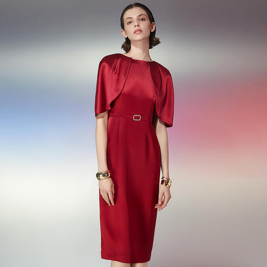 EITIE爱特爱夏季新款时尚斗篷修身显瘦优雅礼服连衣裙7777406 商品图1