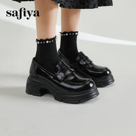 Safiya/索菲娅2025春英伦风粗跟厚底金属扣百搭JK小皮鞋 SFD1112209