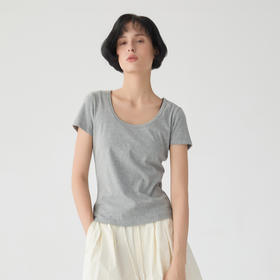 谜底圆领短款T恤短袖女2025春季新品极简风百搭修身上衣251MT0097