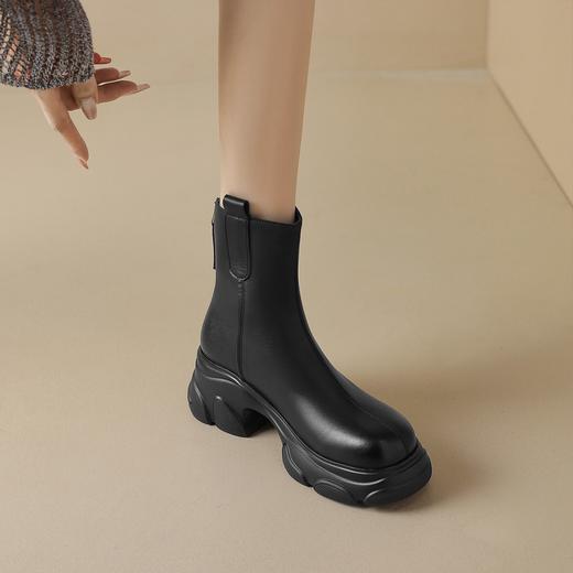 小个子厚底烟筒靴6.5CM百搭英伦风2024新款真皮短靴 商品图3