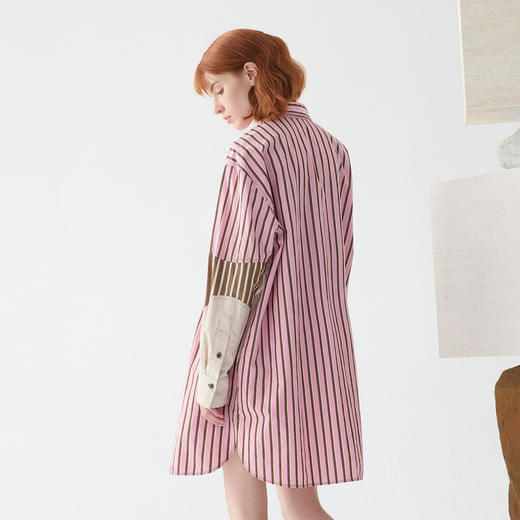 谜底粉色条纹衬衫裙2025春季新品复古文艺绣花H型连衣裙251ML0114 商品图2