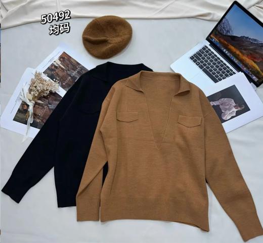 33GAZ150492#绵羊毛低领口毛织衫 商品图0