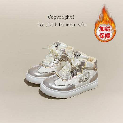 迪士尼女童鞋子加绒2024新款冬季儿童二棉鞋皮面防水女孩高帮板鞋ZY24D016 商品图6