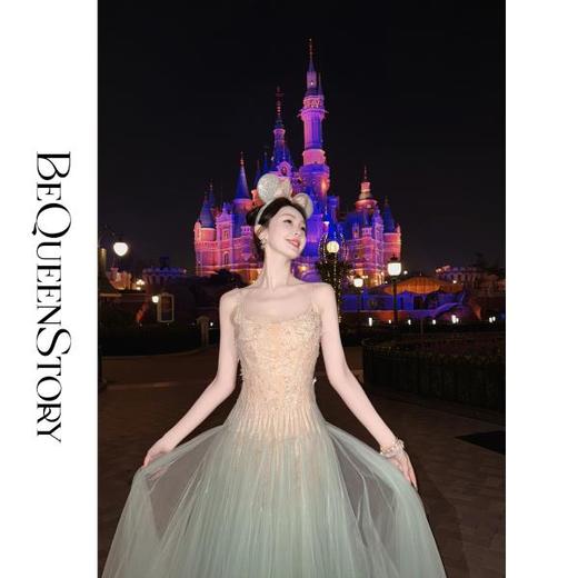 【孤品样衣，不退不换】【林间仙境】早春重工高定薄荷渐变色蕾丝花层叠吊带连衣裙 商品图2