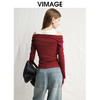 VIMAGE纬漫纪修身显瘦撞色两件套一字领长袖T恤上衣春新款V2313948 商品缩略图4