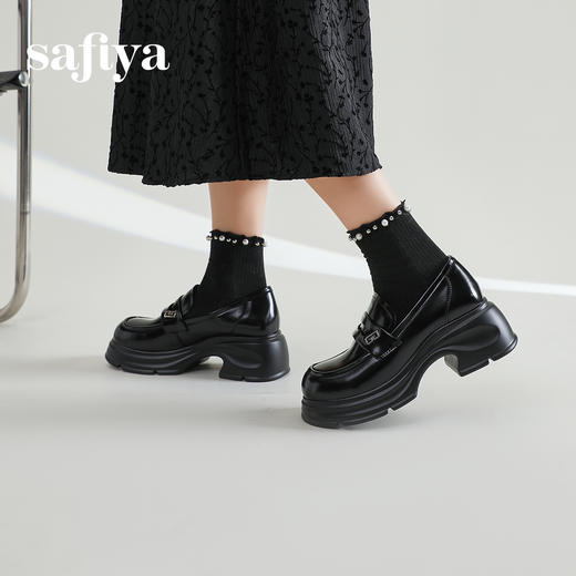 Safiya/索菲娅2025春英伦风粗跟厚底金属扣百搭JK小皮鞋 SFD1112209 商品图2