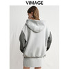 VIMAGE纬漫纪宽松休闲显瘦落肩拼接连帽灰色百搭卫衣2025春季新款V2313901 商品缩略图4