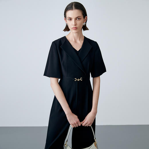 EITIE爱特爱夏季新款时尚高级感假两件高腰显瘦通勤V领黑色连体裤7707436 商品图4