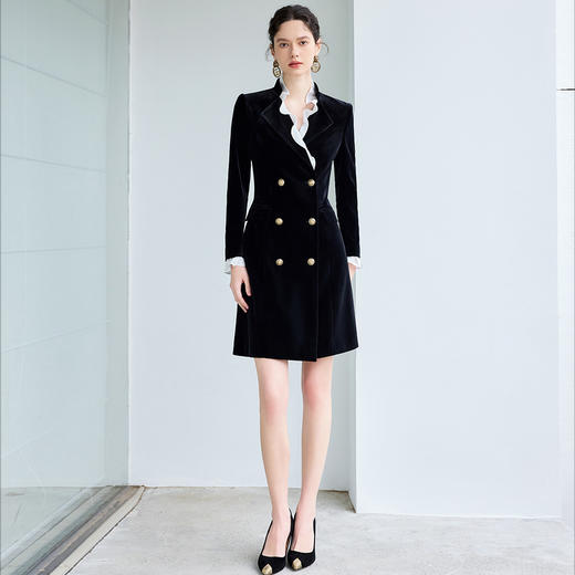 IWY/御姐范小黑裙女花边荷叶领西装裙秋冬新款丝绒西服连衣裙子Q1195 商品图0
