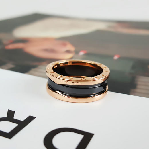 【95新】BVLGARI宝格丽AN85596218K玫瑰金黑陶瓷三环弹簧戒指58号现售价：7000！011224NJM15 商品图1