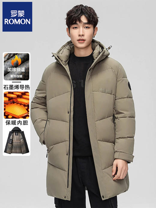罗蒙火山石墨烯中长款黑金加厚棉服 加绒加厚冬季外套 商品图0