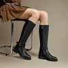 千百度粗跟耐磨高筒骑士靴女款冬季瘦瘦靴长靴子A24557109 商品缩略图2