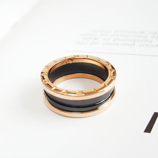 【95新】BVLGARI宝格丽AN85596218K玫瑰金黑陶瓷三环弹簧戒指58号现售价：7000！011224NJM15 商品图5
