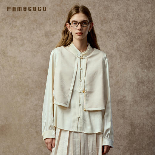 Famecoco范可儿中式改良提花假两件缎立领衬衫FAC8BH016 商品图1