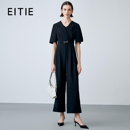 EITIE爱特爱夏季新款时尚高级感假两件高腰显瘦通勤V领黑色连体裤7707436 商品图0