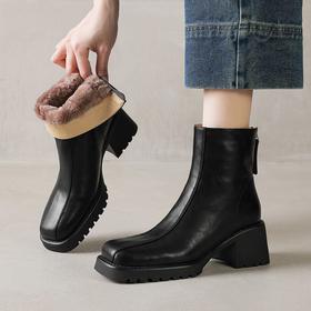 【预售5天】极简风舒适百搭方头粗跟短筒靴秋冬季新款韩版切尔西靴女NGMZR&7972