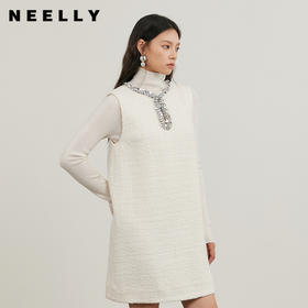 NEELLY纳俪商场同款冬季新款小香风圆领背心裙女直筒显瘦连衣裙N24121Y01204