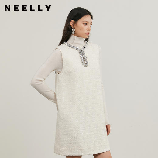 NEELLY纳俪商场同款冬季新款小香风圆领背心裙女直筒显瘦连衣裙N24121Y01204 商品图0