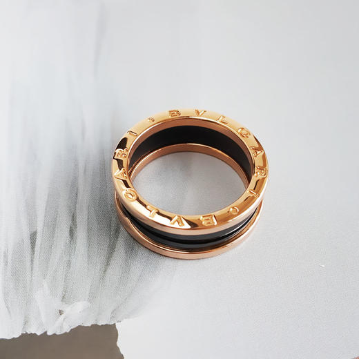 【95新】BVLGARI宝格丽AN85596218K玫瑰金黑陶瓷三环弹簧戒指58号现售价：7000！011224NJM15 商品图3