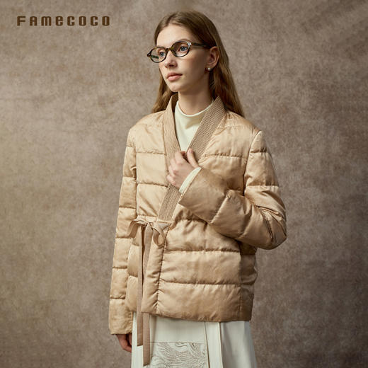 Famecoco范可儿中式山水暗纹提花丝质短款轻薄羽绒服FAC8AI008 商品图2