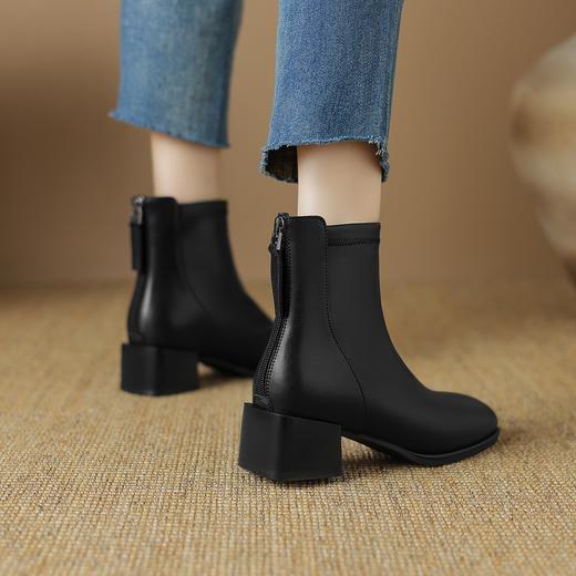 【法式方头瘦瘦靴女4.5CM显瘦百搭真皮时装靴】-CC 商品图2