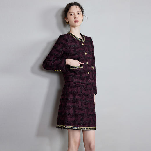 IWY/御姐范轻熟职场两件套装女秋冬新款纹理感镶边小香风套裙子CS2158 商品图2