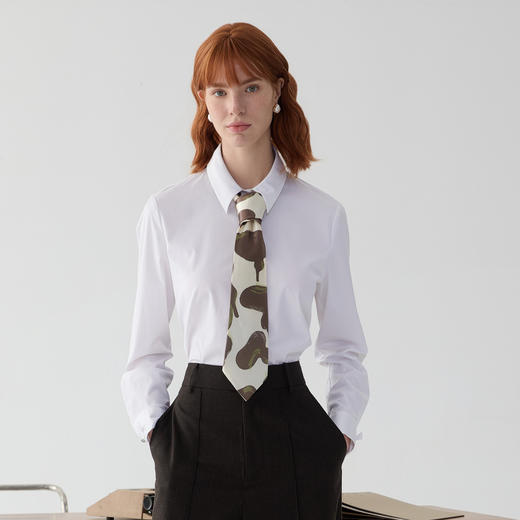 谜底白衬衫长袖女2025春款通勤风简约百搭袖口设计衬衣251MC0067 商品图0