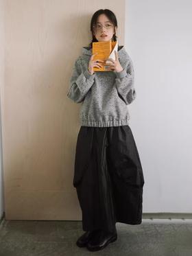 步履不停/4D41128C/日系文艺风小个子灯笼裙黑白色花苞半身裙