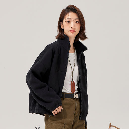 拓路者秋冬毛绒摇粒绒外套女立领开衫运动卫衣保暖仿羊羔绒抓绒衣 商品图2