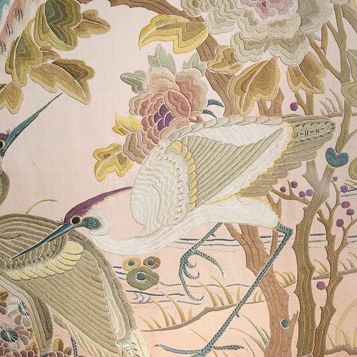 【已售】独角鹿西洋古董 1900年代中国出品「富贵长寿」吉祥花鸟主题刺绣挂屏 商品图3