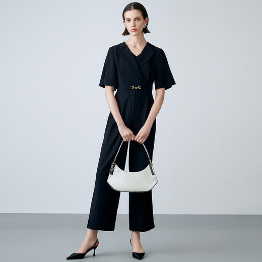 EITIE爱特爱夏季新款时尚高级感假两件高腰显瘦通勤V领黑色连体裤7707436 商品图2