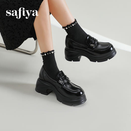Safiya/索菲娅2025春英伦风粗跟厚底金属扣百搭JK小皮鞋 SFD1112209 商品图4