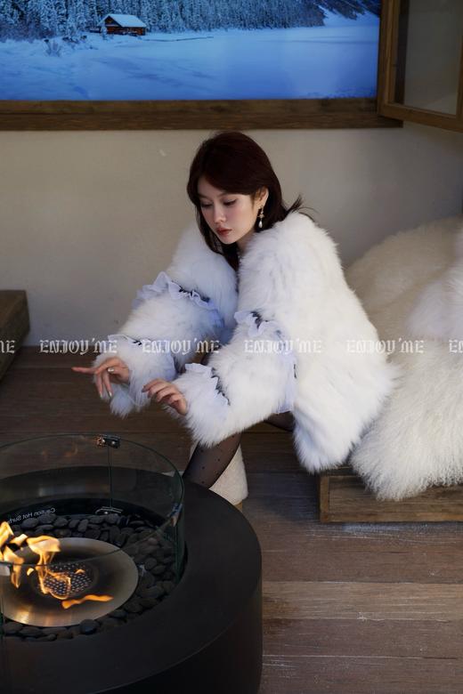 【门店同款】ENJOY冬季花边拼接中长款皮草外套 160102188 商品图4