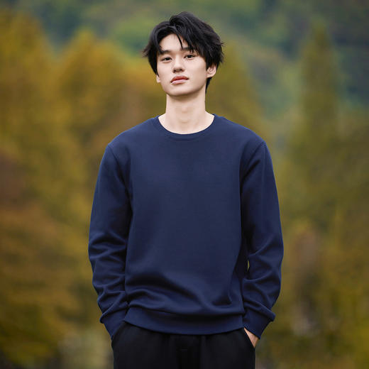 加绒保暖男式圆领卫衣秋冬纯棉加厚长袖打底衫纯棉内搭潮流套头衫 商品图5
