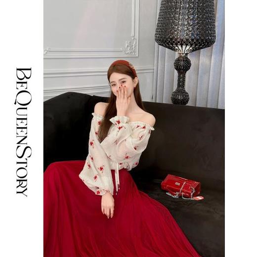 【孤品样衣，不退不换】【红毯玫瑰】重工松弛慵懒仙女网纱A字大用量松紧腰千片半裙 商品图4