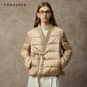 Famecoco范可儿中式山水暗纹提花丝质短款轻薄羽绒服FAC8AI008