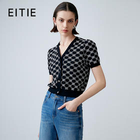 EITIE爱特爱春季新款温柔气质V领香风修身显瘦通勤印花针织衫7701408