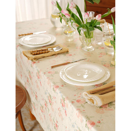 法式复古蔷薇防水防油印花桌布轻奢高级感餐桌长方形氛围感复古定制 商品图3