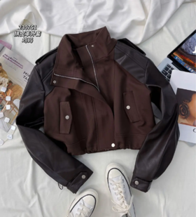 33GAG230751#拼皮革外套