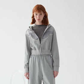 谜底连帽卫衣外套女2025春季新品花灰色开衫休闲上衣女251MV0012