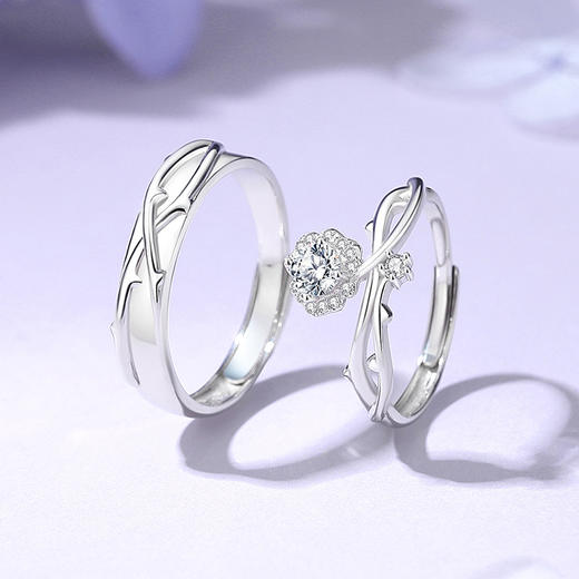 【初恋玫瑰】S925银莫桑钻花朵情侣戒指【JHY-C000717B】 商品图3