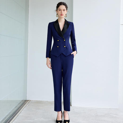 IWY/肌理感西装套装女新款春秋款高级酷飒风拼色领职业正装套裤CP1967 商品图1