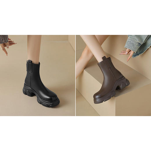 小个子厚底烟筒靴6.5CM百搭英伦风2024新款真皮短靴 商品图0