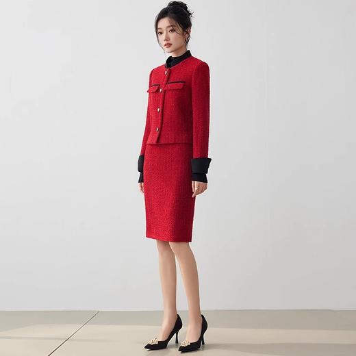 IWY/高级感石榴红羊毛编织小香风拼接外套时尚简约西装套装CS1669 商品图4