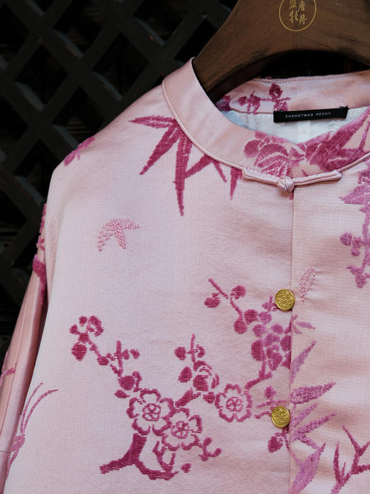 盛唐牡丹 |粉色漳绒梅兰竹菊外套-钉珠款(钉珠花纹随机） 商品图3